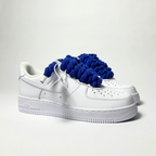 Nike Air Force 1 bílé Custom modré tlusté rope laces – pohled ze strany