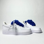 Nike Air Force 1 bílé Custom modré tlusté rope laces – pohled zezadu