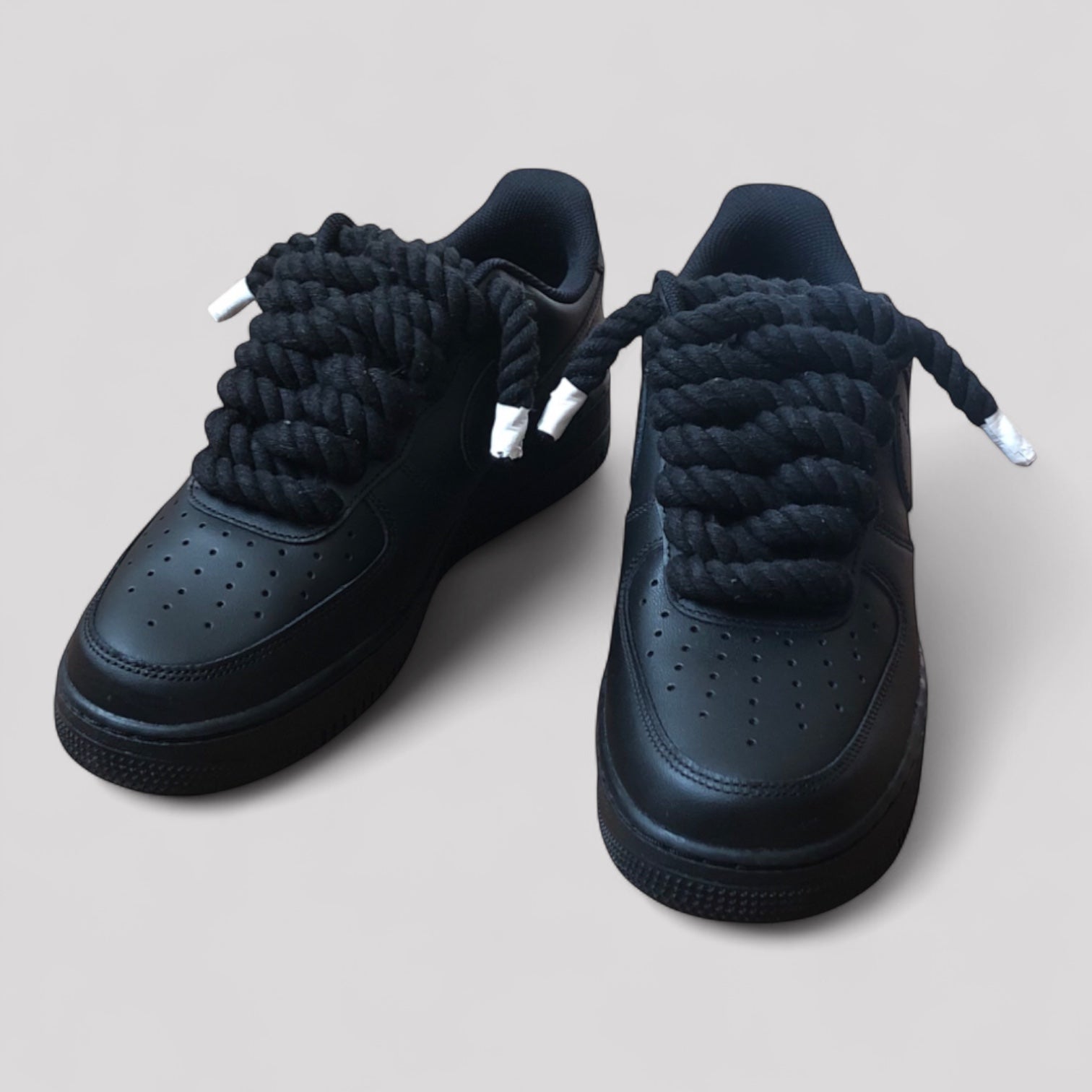Custom Nike Air force 1 black with rope laces - Black