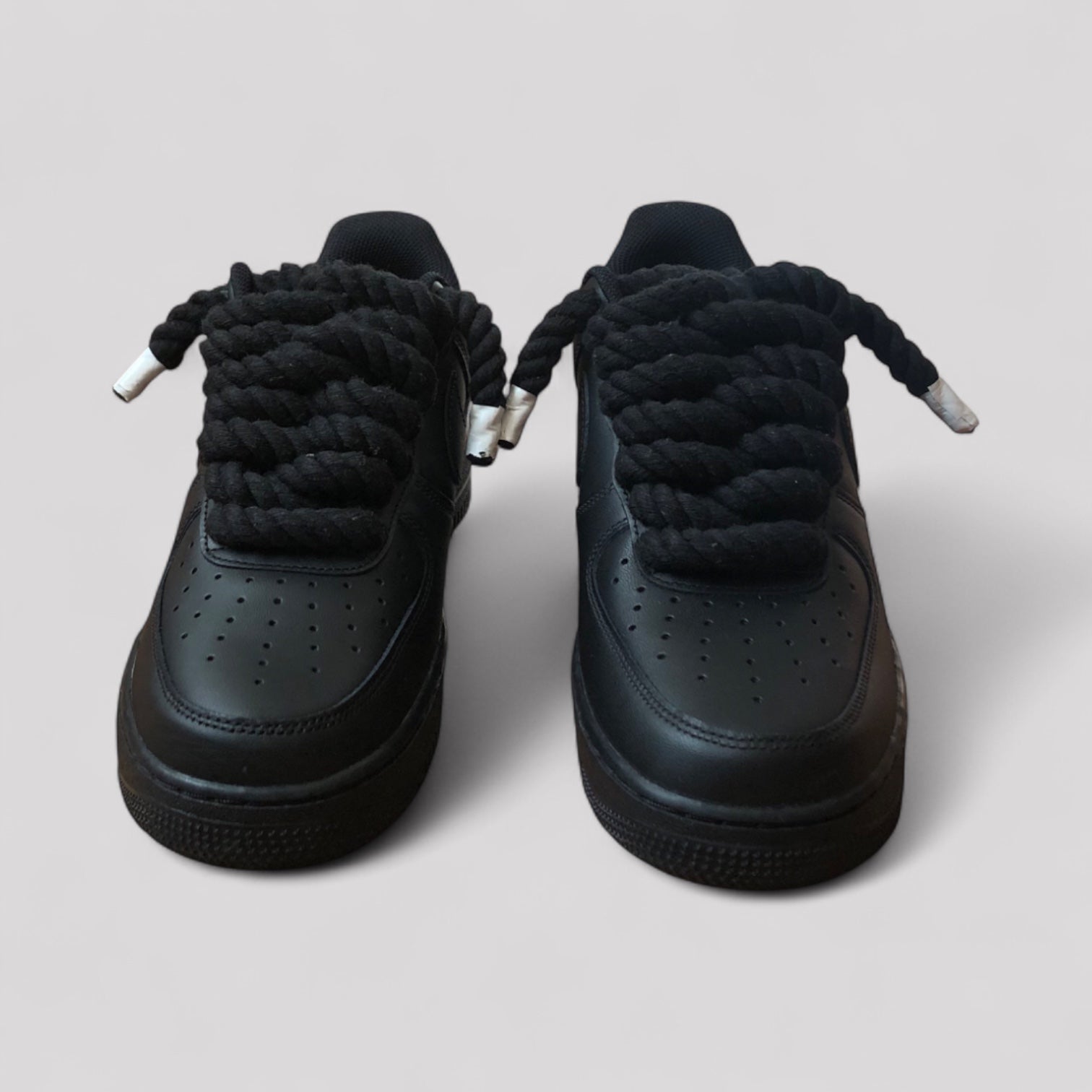 Custom Nike Air force 1 black with rope laces - Black