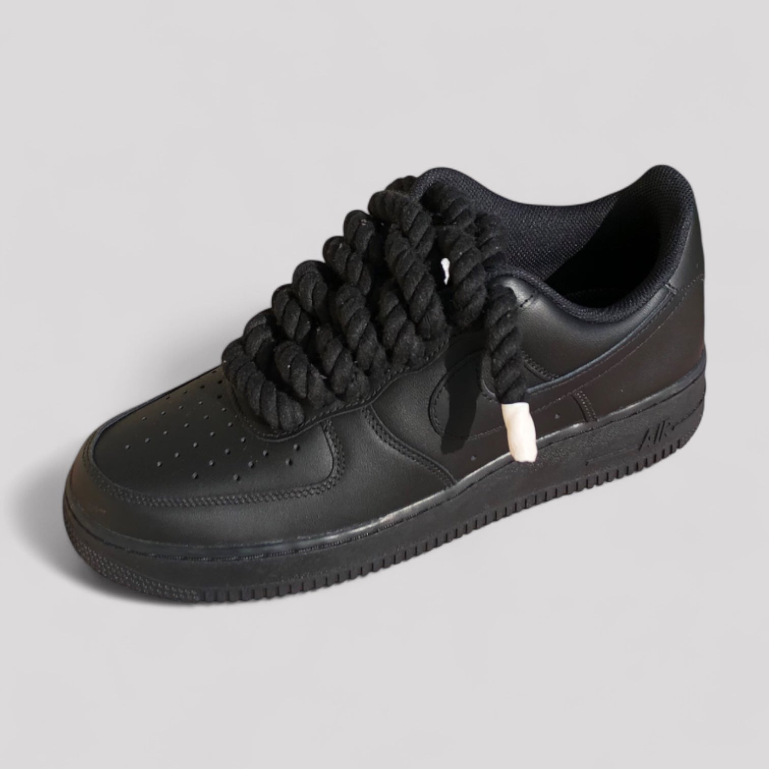 Custom Nike Air force 1 black with rope laces - Black