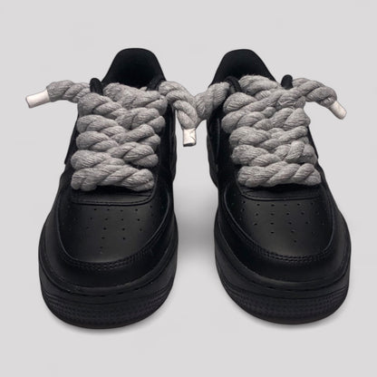 Custom Nike Air force 1 black with rope laces - Grey